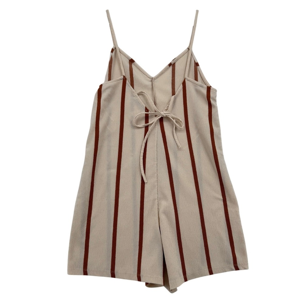 Zara Trafaluc Striped Tie Back Romper Cream Rust Brown Sleeveless Small - Picture 2 of 6